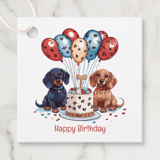 Happy Birthday Dackel Hunde Geschenkanhänger (Vorderseite)