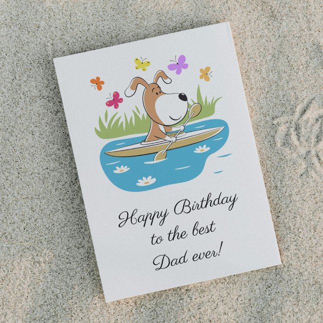 Happy Birthday Dad Dog Puppy Kayak Postcard Postkarte (Von Creator hochgeladen)