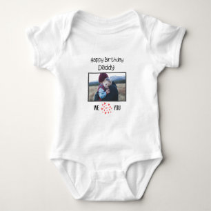 HAPPY BIRTHDAY DADDY BABY BODYSUIT CUSTOM TEXT STRAMPLER