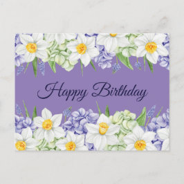 Happy Birthday Daffodil and Hydrangea Blume Postkarte