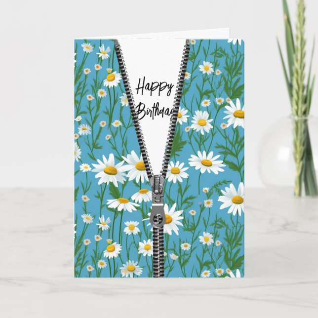 Happy Birthday Daisies mit Zipper Karte (Vorderseite)
