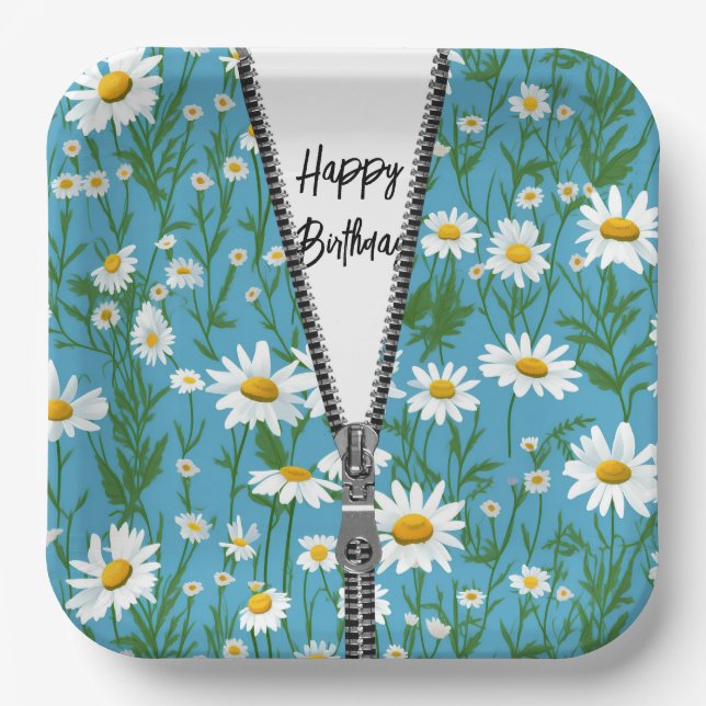 Happy Birthday Daisies mit Zipper Pappteller (Vorderseite)