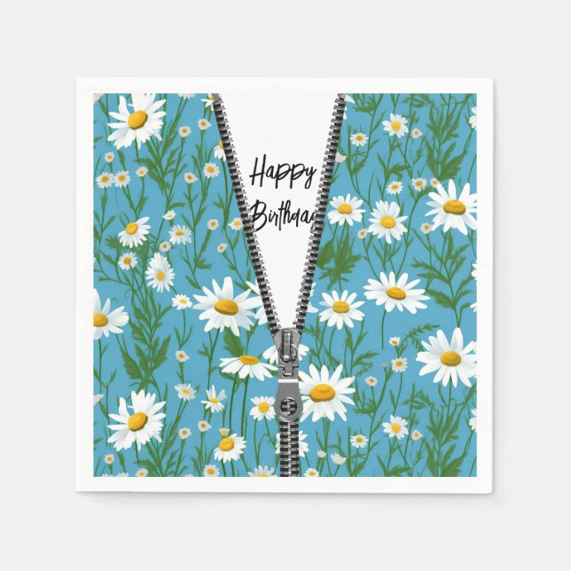 Happy Birthday Daisies mit Zipper Serviette (Vorderseite)