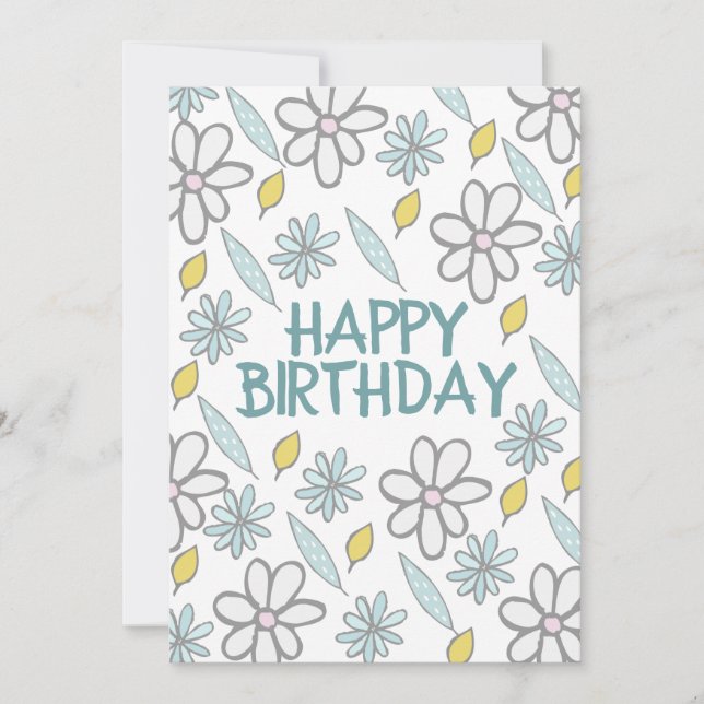 Happy Birthday Daisy Floral Blue Yellow Feminine Karte (Vorderseite)