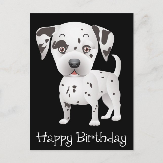 Happy Birthday Dalmatiner Puppy Dog Black Postcard Postkarte (Vorderseite)