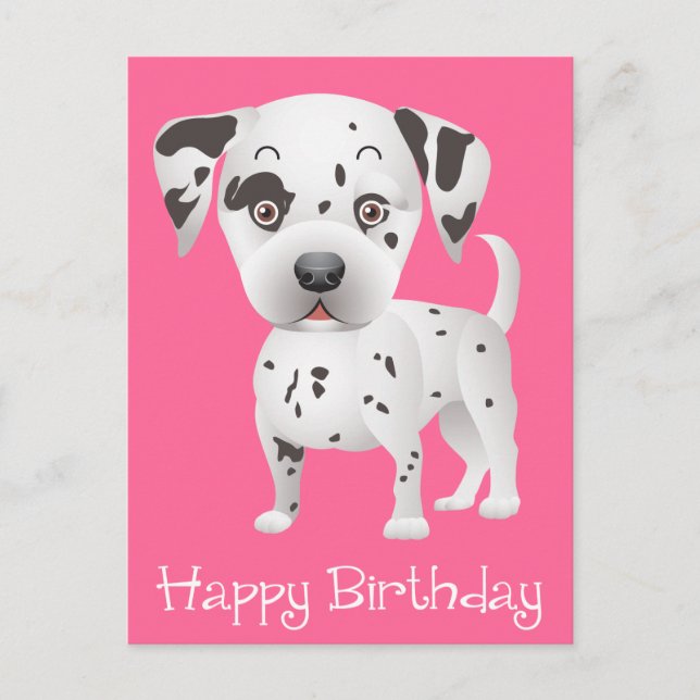 Happy Birthday Dalmatiner Puppy Dog Pink Postkarte (Vorderseite)