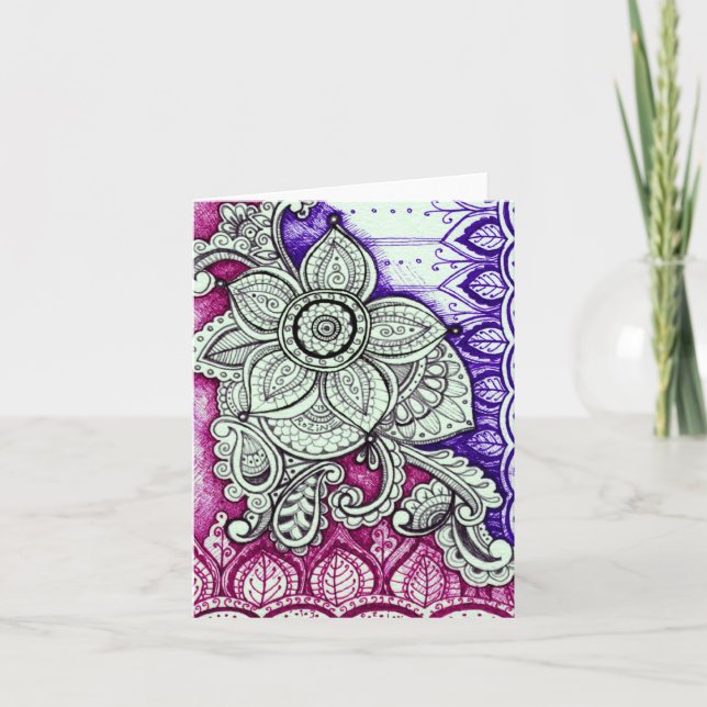 Happy Birthday Damask Indian Mandala Blank Inside Karte (Vorderseite)