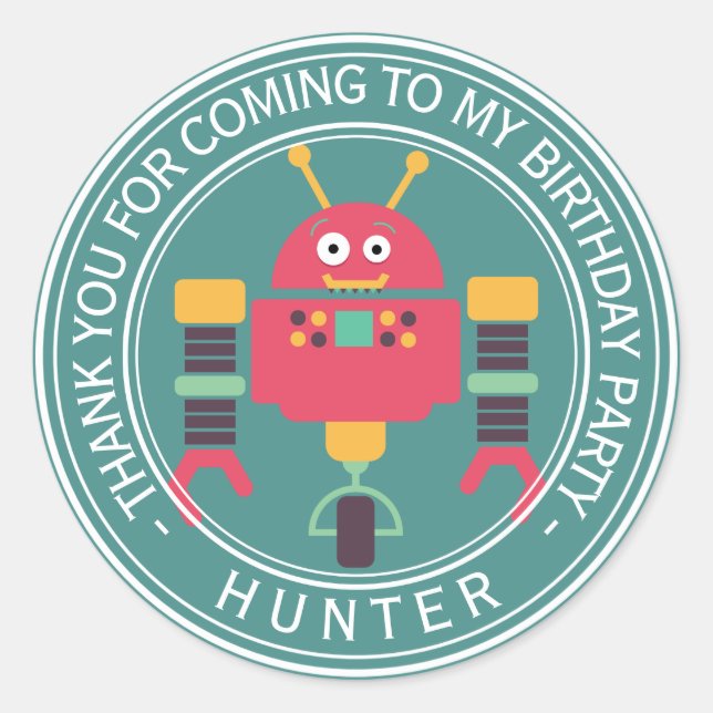 Happy Birthday - Danke Robot Runder Aufkleber (Vorderseite)