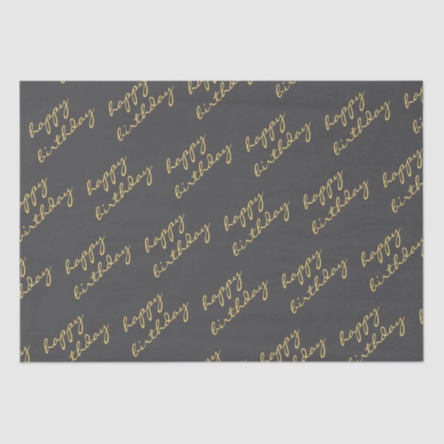 Happy Birthday Dark Gray Gold Script Seidenpapier (Vorderseite)