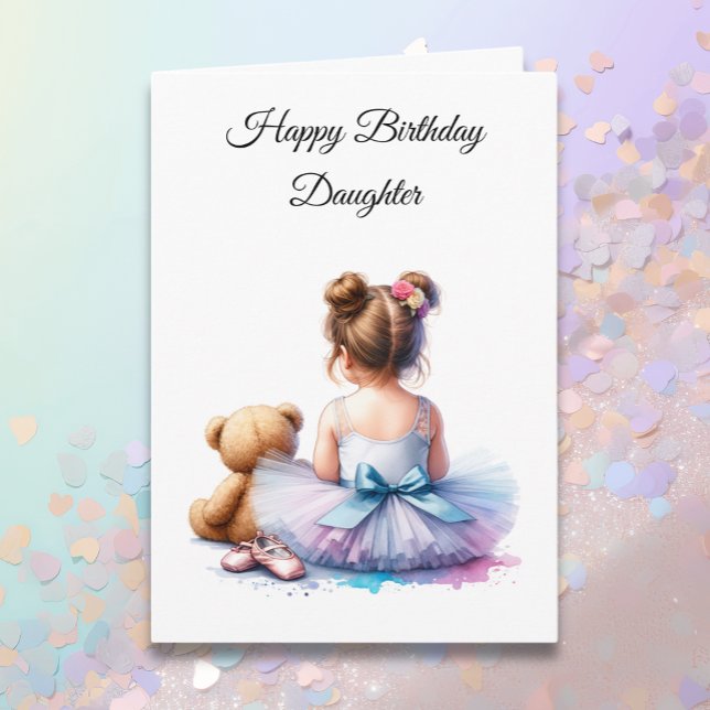 Happy Birthday Daughter | Ballerina und Teddy Karte (Von Creator hochgeladen)