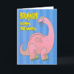 Happy Birthday Daughter Pink Dinosaurier Karte<br><div class="desc">Big Pink Dinosaurier,  der ein Blatt frisst,  mit einem Geburtstag,  der Daughter auf blauem Hintergrund begrüßt.</div>