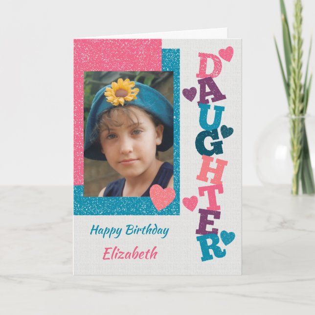 Happy Birthday Daughter rosa und blaues Foto Karte (Vorderseite)