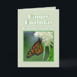 Happy Birthday Daughter-Schwiegerfliege Karte<br><div class="desc">Sie können diese Karte personalisieren. "Mögen die Flügel des Schmetterlings die Sonne küssen und Ihre Schulter ans Licht bringen,  um Ihnen Glück,  Glück und Liebe zu bringen,  heute,  morgen und darüber hinaus. ~ Irish Blessing ~ " Ein Monarch-Schmetterling sickert Nektar aus einer weißen Sumpfmilkweed-Blume.</div>