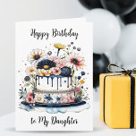 Happy Birthday Daughter | Sentimental Personalisie Karte<br><div class="desc">Eine Geburtstagskarte für Ihre Tochter,  mit einem hübschen Geburtstagskuchen mit schwarz-rosa Zuckerguss und Blume.</div>