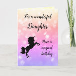 Happy Birthday Daughter Unicorn Design Karte<br><div class="desc">Hübsch rosa funkelnd Happy Birthday Daughter Unicorn Design Grußkarte.</div>