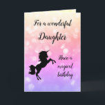 Happy Birthday Daughter Unicorn Design Karte<br><div class="desc">Hübsch rosa funkelnd Happy Birthday Daughter Unicorn Design Grußkarte.</div>