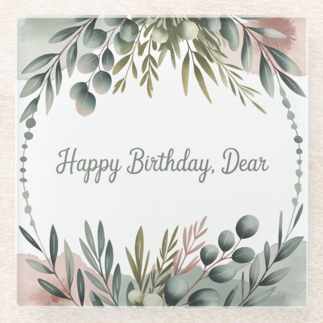 Happy Birthday Dear Glass Untersetzer (Vorderseite)