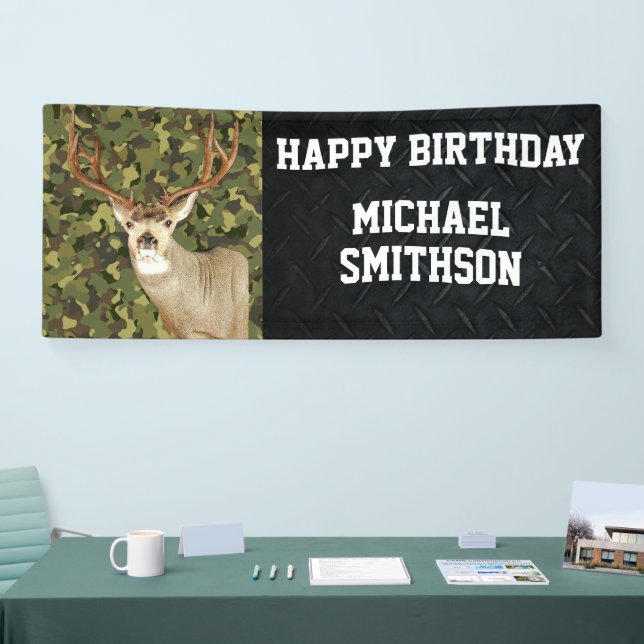 Happy Birthday Deer Camouflage Jagd Männer Banner (Messe)