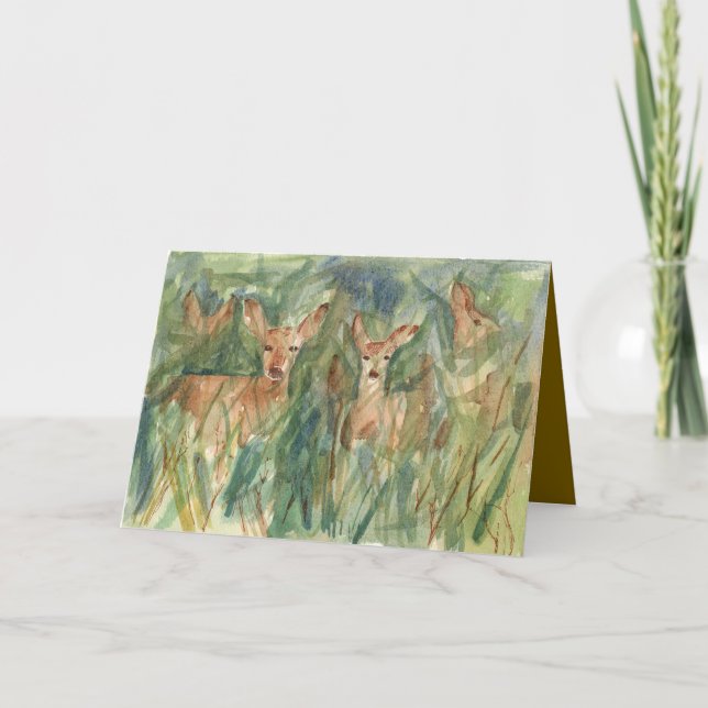 Happy Birthday Deer Wildlife Trees Watercolor Karte (Vorderseite)