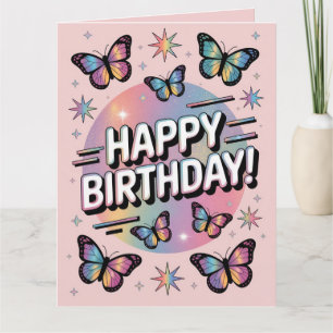 Happy Birthday Design mit farbenfrohen Schmetterli Karte