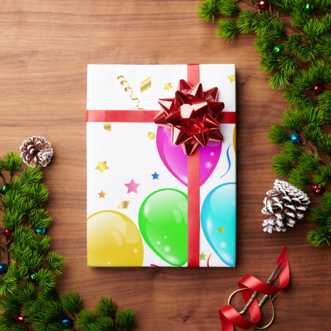 Happy Birthday! Design with colorful balloons and  Geschenkpapier (Feiertagsgeschenk)