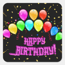 Happy Birthday! Design with colorful balloons and  Quadratischer Aufkleber