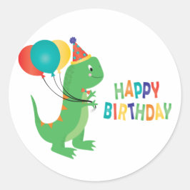Happy Birthday Dinosaur Balloons Runder Aufkleber