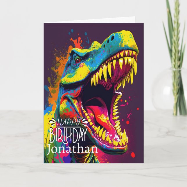 Happy Birthday Dinosaur Blue Roar Card Karte (Vorderseite)