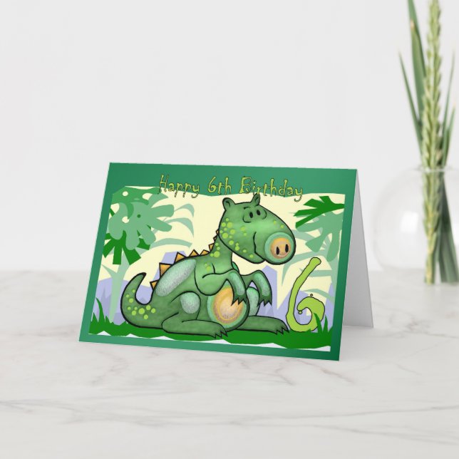 Happy Birthday Dinosaur Card 6. Geburtstag Karte (Vorderseite)