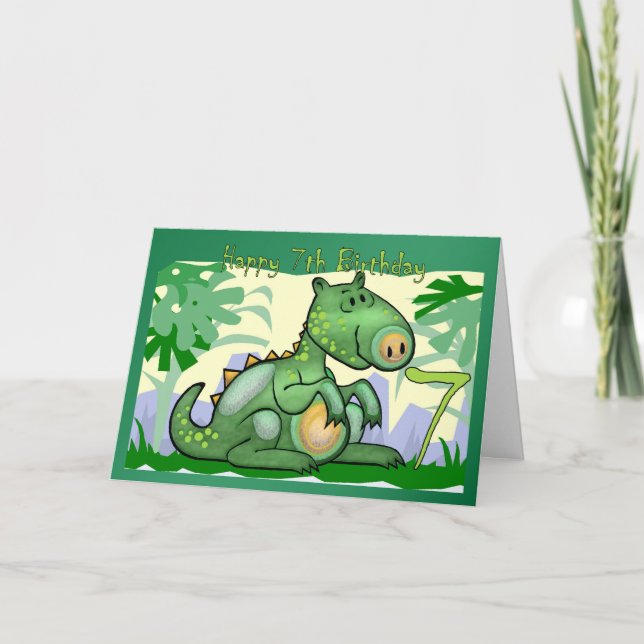 Happy Birthday Dinosaur Card 7. Geburtstag Karte (Vorderseite)