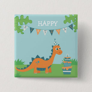 Happy Birthday Dinosaur Cartoon Button