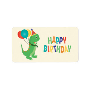 Happy Birthday Dinosaur Farbige Ballons Adressaufkleber