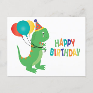 Happy Birthday Dinosaur Luftballons Postkarte