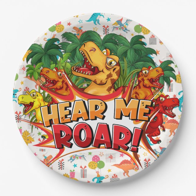 Happy Birthday Dinosaur  Pappteller (Vorderseite)