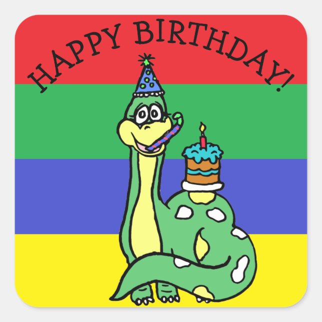 Happy Birthday Dinosaur Quadratischer Aufkleber (Vorderseite)