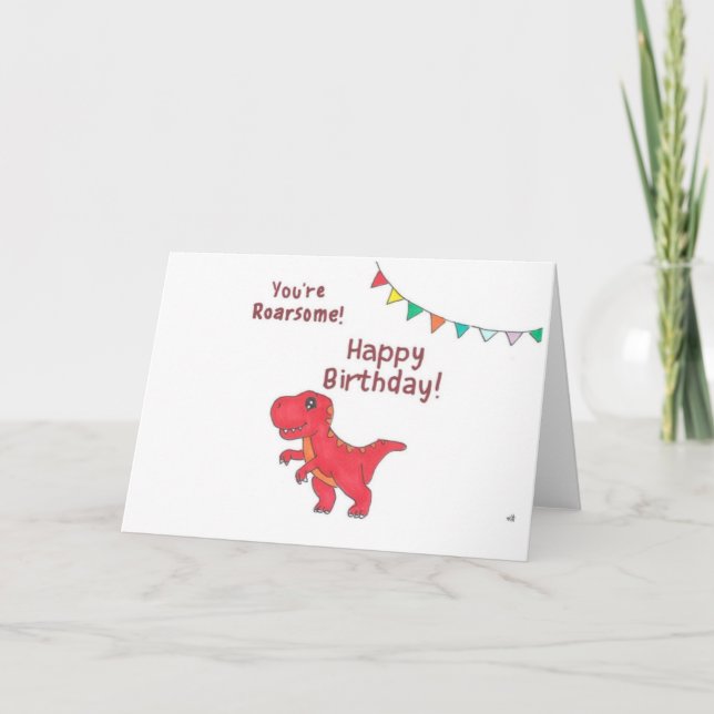 Happy Birthday Dinosaur Roarsome Birthday Card Dankeskarte (Vorderseite)