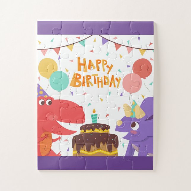 Happy Birthday Dinosaurier Puzzle (Vertikal)