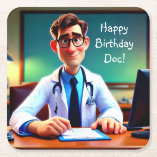 Happy Birthday Doc Rechteckiger Pappuntersetzer