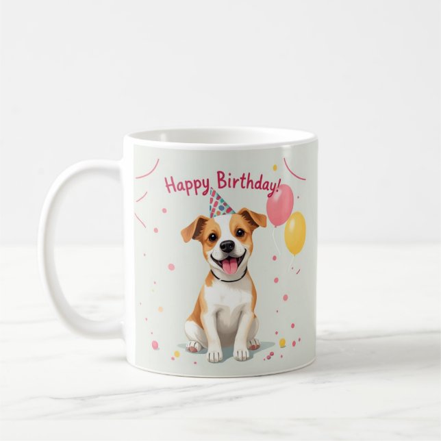 Happy Birthday Dog with Party Hat & Balloons Kaffeetasse (Links)