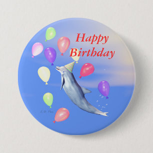 Happy Birthday Dolphin Button