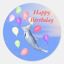 Happy Birthday Dolphin Runder Aufkleber