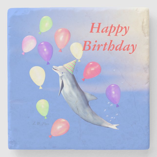 Happy Birthday Dolphin Steinuntersetzer (Vorderseite)