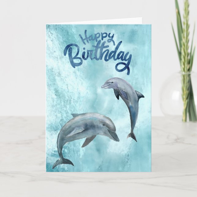 Happy Birthday Dolphin Watercolor Karte (Vorderseite)