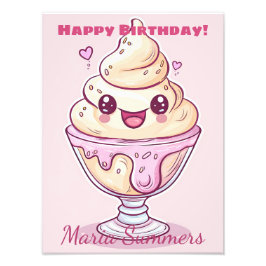 Happy Birthday Dondurma Ice-Creme Kawaii Cartoon Fotodruck
