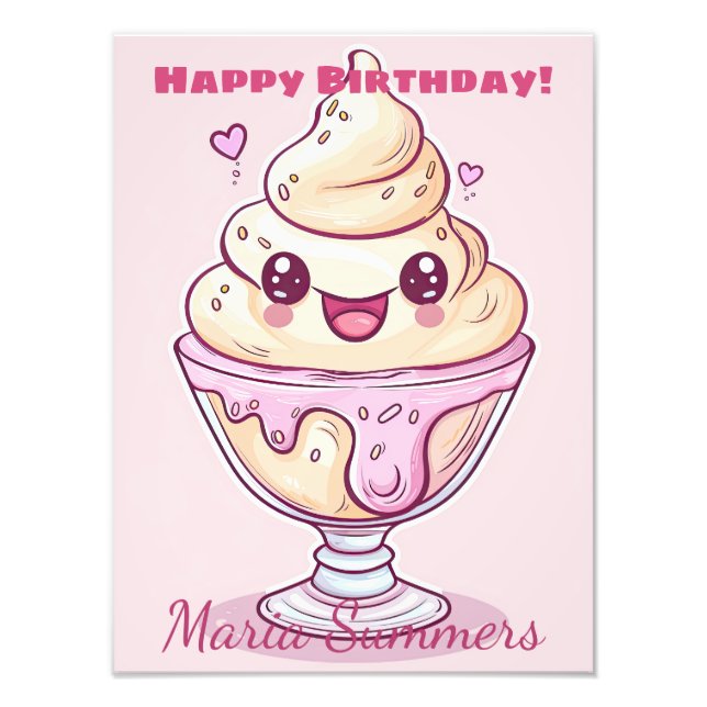Happy Birthday Dondurma Ice-Creme Kawaii Cartoon Fotodruck (Vorne)