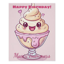 Happy Birthday Dondurma Ice-Creme Kawaii Cartoon