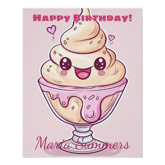 Happy Birthday Dondurma Ice-Creme Kawaii Cartoon Poster (Vorderseite)