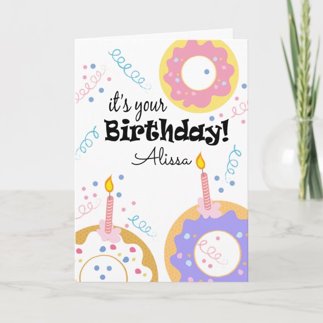 Happy Birthday Donuts Custom Text Grußkarte Karte (Vorderseite)