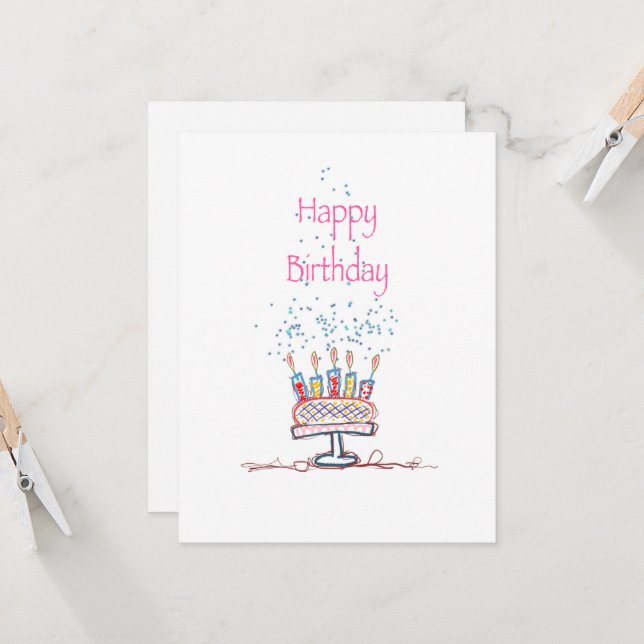 Happy Birthday Doodle Cake Card (Vorderseite/Rückseite Beispiel)