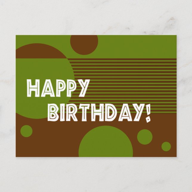 Happy Birthday Dotty Lines Postcard (oliv/braun) Postkarte (Vorderseite)